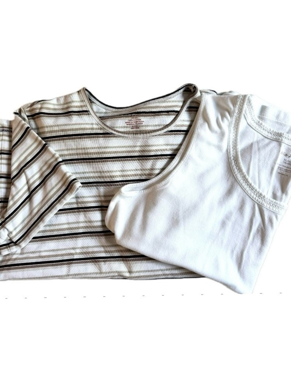 Covington Earth Tone Striped Tee & White Stag Lace Trim Tank Set sz XL or 16/18W